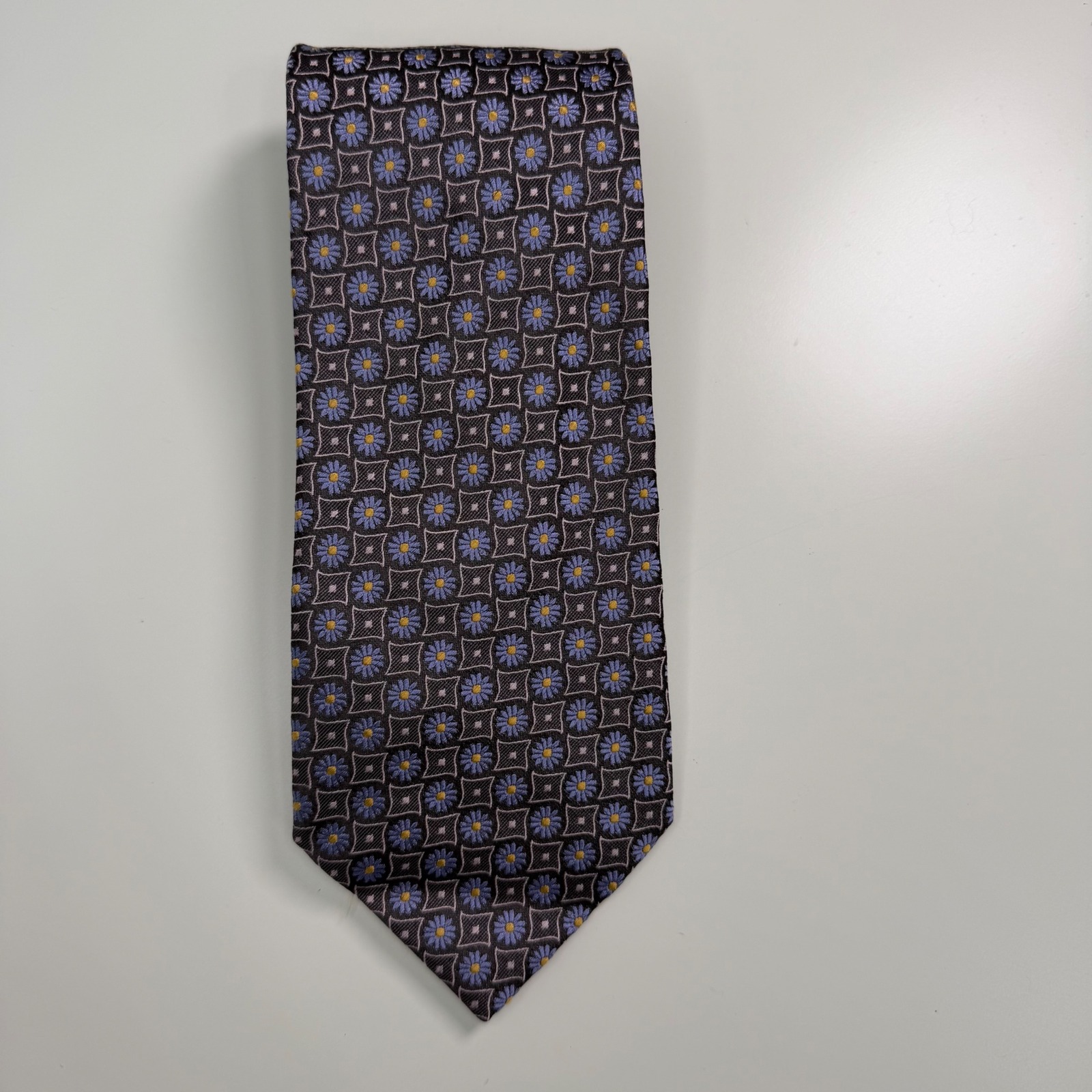 Claudio Marinetti Como Italy Silk Tie Mens Grey Blue Floral Italy Fathers Day